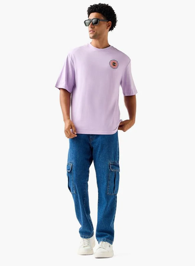 سبلاش فيڤ تيشيرت رجالي بقصة واسعة ورقبة دائرية وأكمام قصيرة وطبعة جرافيك